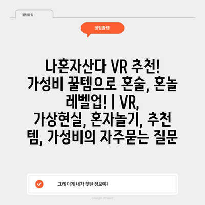 나혼자산다 VR 추천! 가성비 꿀템으로 혼술, 혼놀 레벨업! | VR, 가상현실, 혼자놀기, 추천 템, 가성비