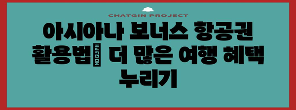 아시아나 보너스 항공권 활용법 | 보다 많은 여행 혜택 누리기